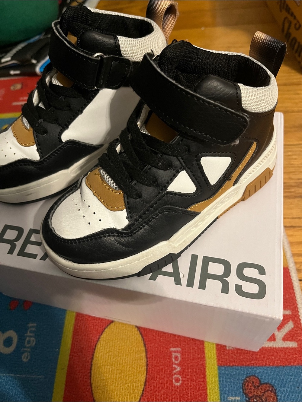 Kids High-Top Sneakers in Black, White & Brown - Casual Athletic Style